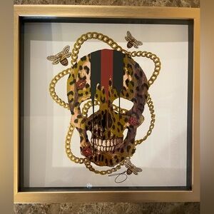 NWOT Fashion Leopard Skull Artwork with Gold Frame